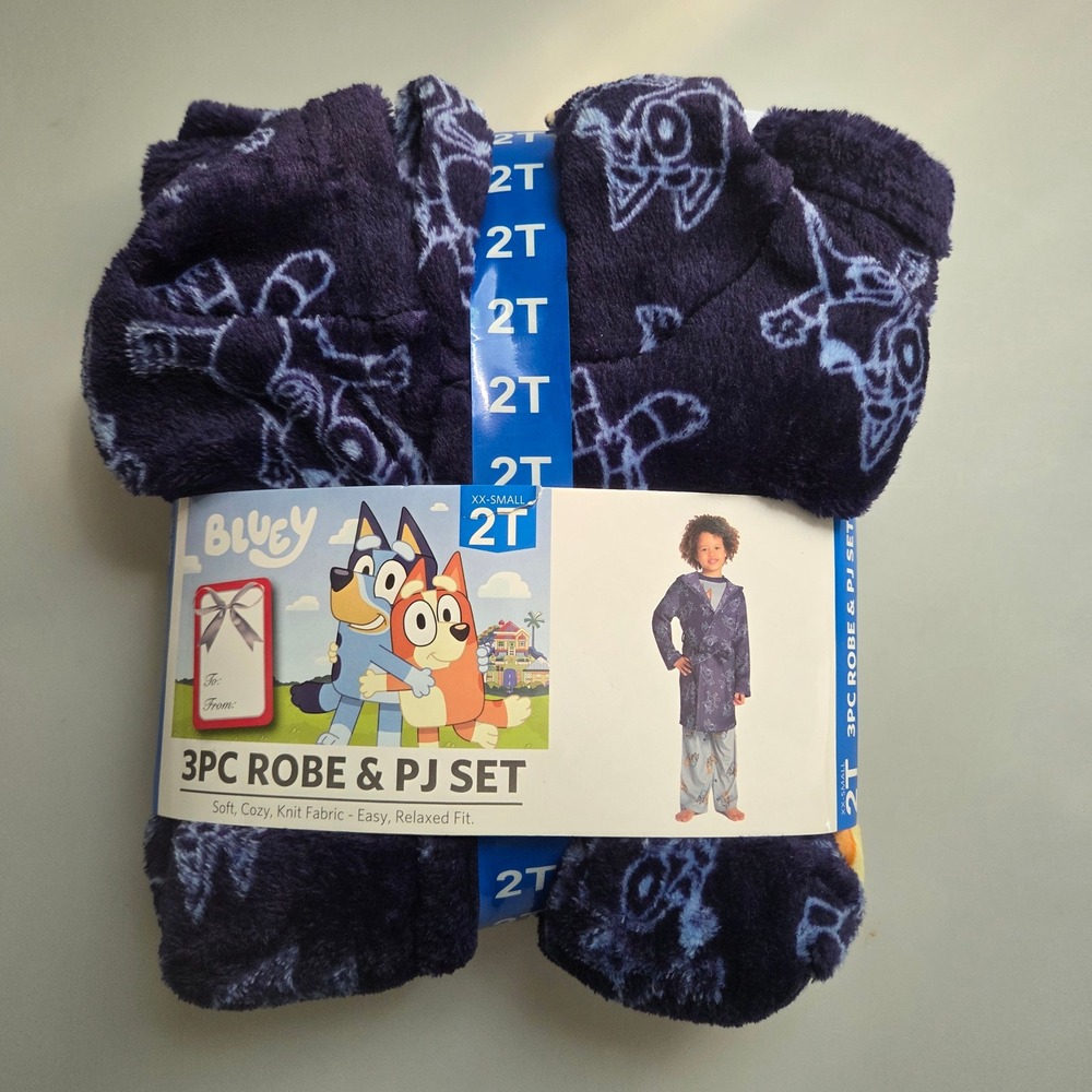 Bluey Boys 3PC Robe and PJ Set Blue Bingo Pajamas Size 2T QF213BLRSC